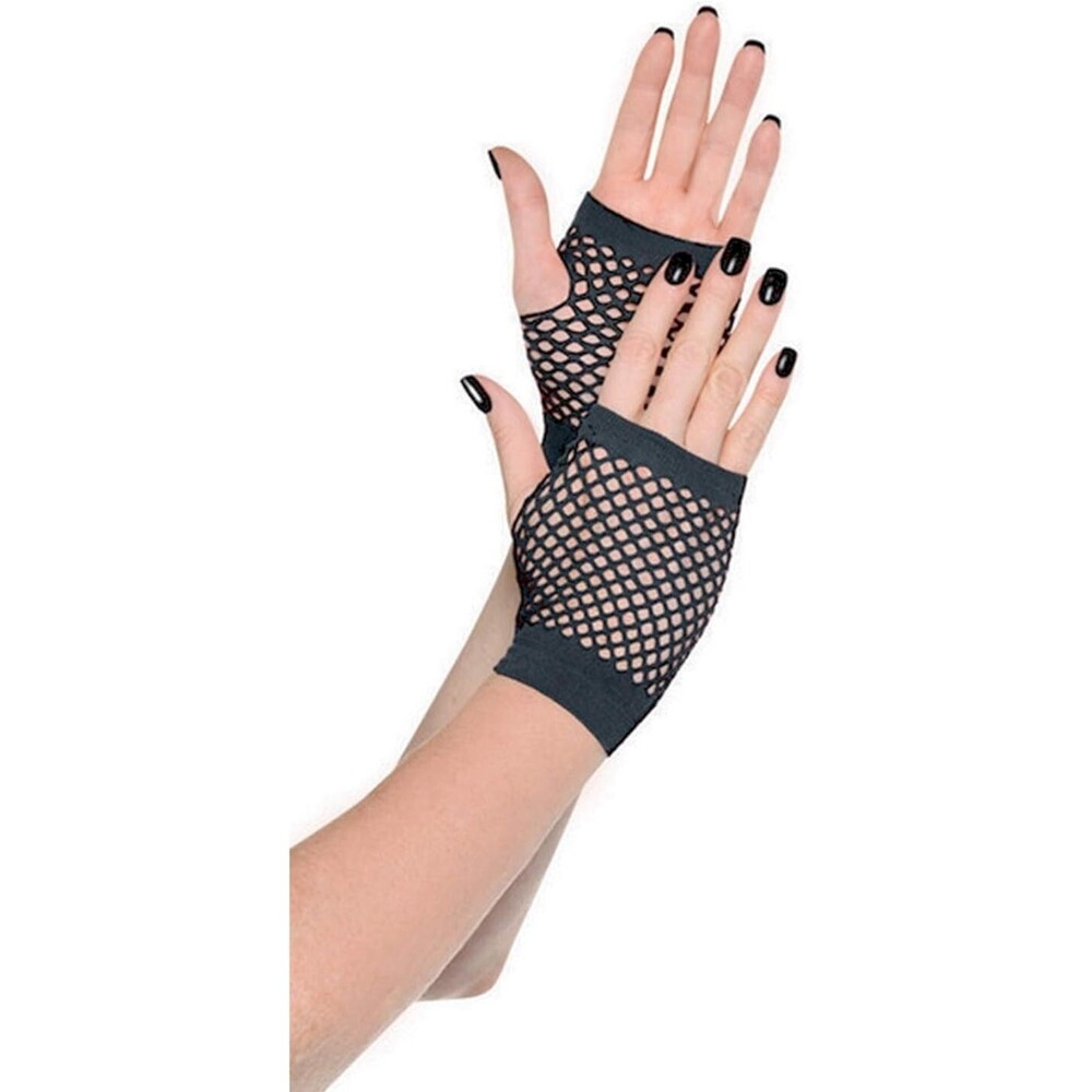 Unisex Adult Short Fishnet Gloves - Black
